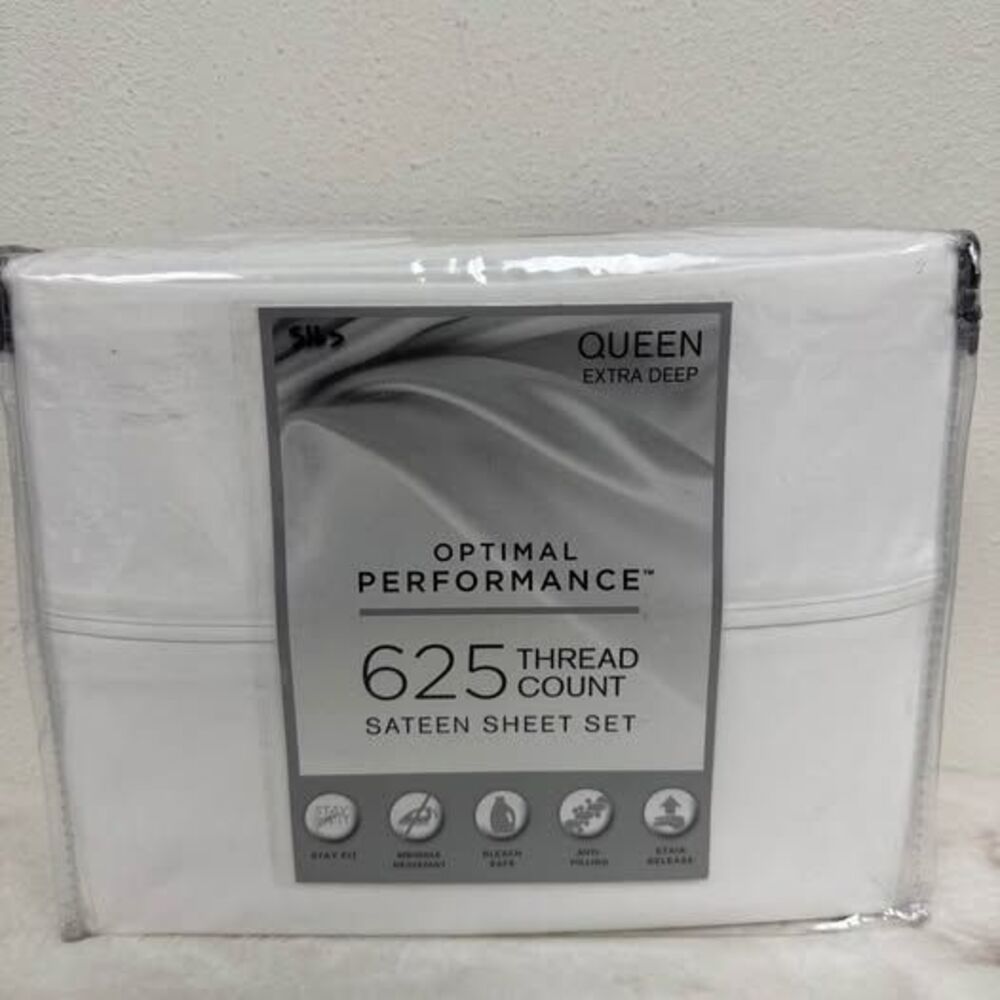 625 Thread Count Queen Sateen Sheet Set White Optimal Performance